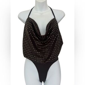 Black and Gold Halter Bodysuit Top